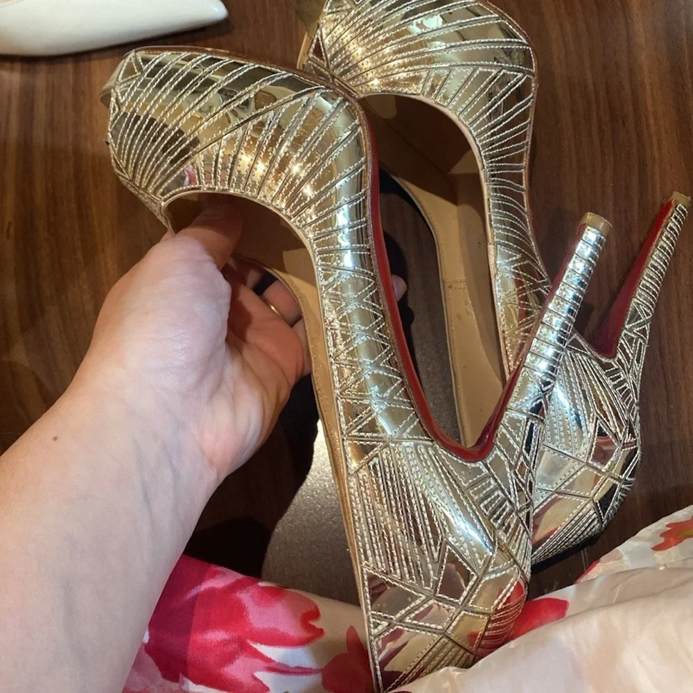Christian Louboutin / Very Galaxy mosaic art deco gold 100 mm Mirrored Heel 37 7